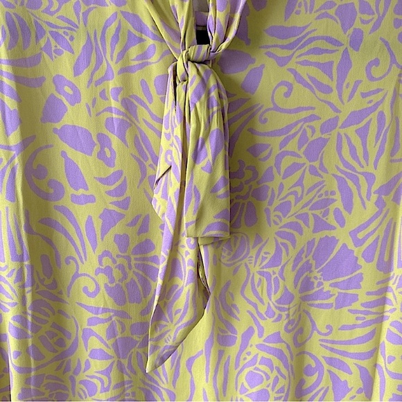TANYA TAYLOR PALM BEACH FLORAL BLOUSE TOP WHIMSY POP ART TO WEAR Purple Green 8 - Picture 5 of 8